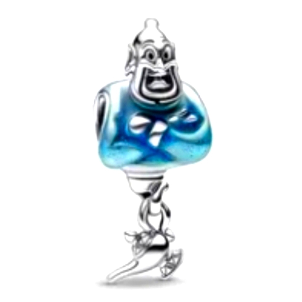 Genie and Lamp charm from Disney Aladdin, silver & blue New